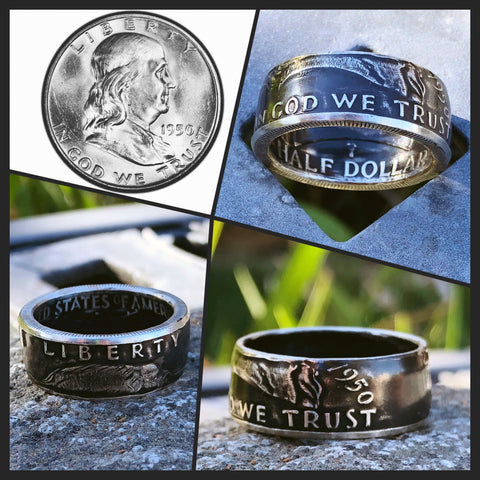 1948-1963 Benjamin Franklin Coin Ring - Hand Made USA - Sizes 7.5 - 15