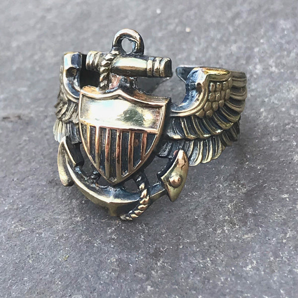 WW2 Authentic Silver Naval Aviator Pilot Wing Ring - Hand Made