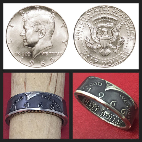 JFK Half Dollar 1965-1970 Silver Coin Ring  - Sizes 6.5 - 14.5
