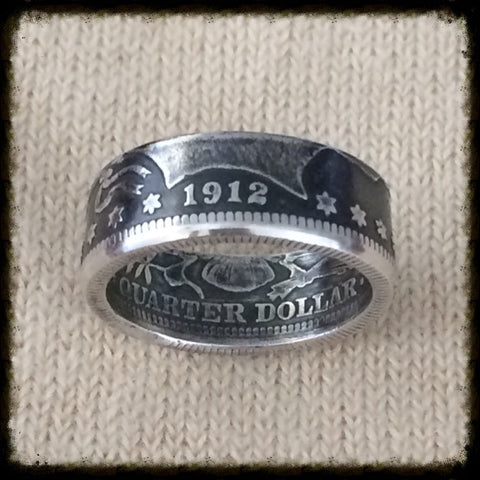 Early 1900's Barber Quarter - Female Sized Coin Ring Sizes 5 - 8.5